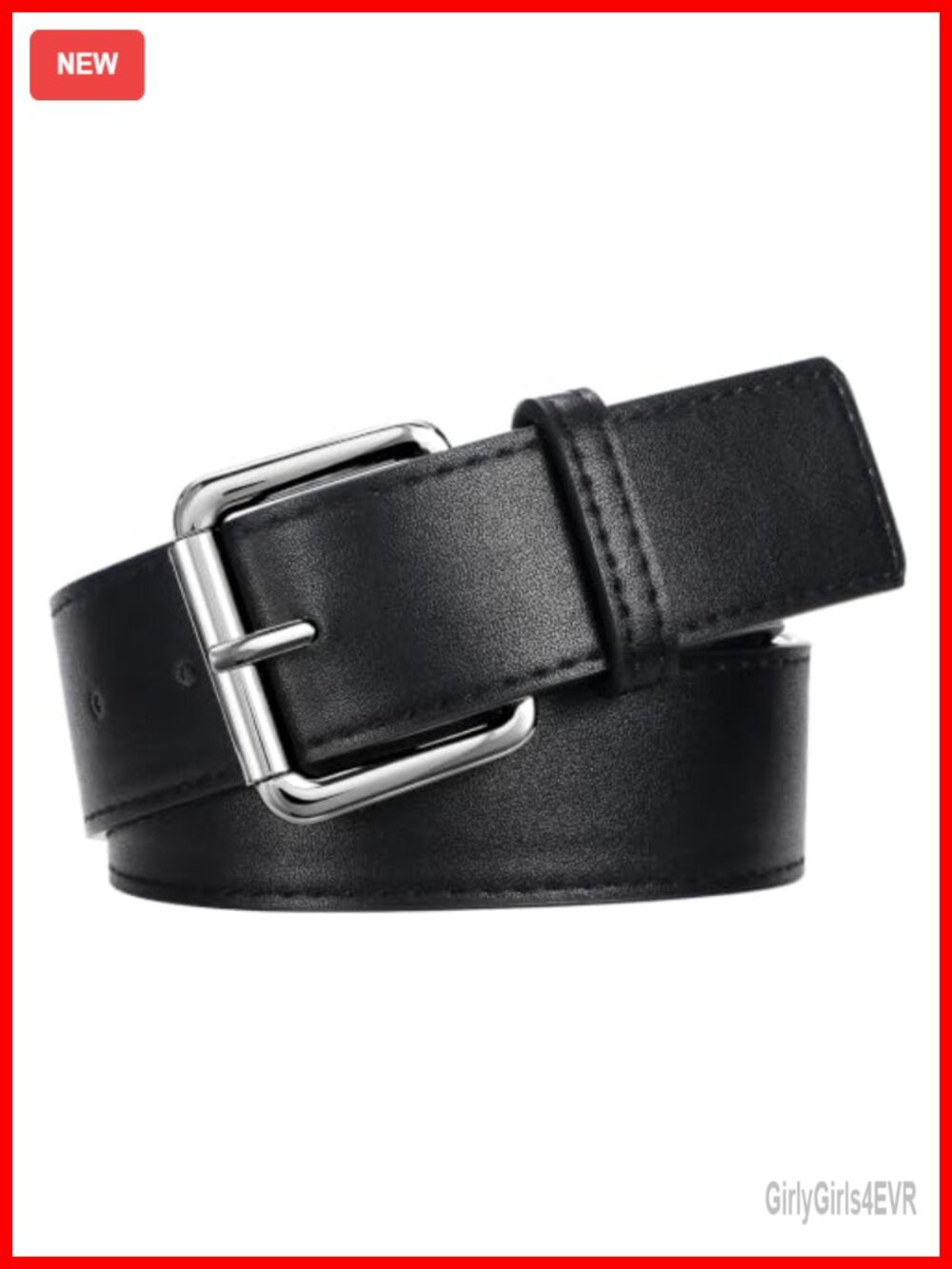 Women's Faux Leather Belt Square Pin Buckle 1.8 Inch Wide Adjustable